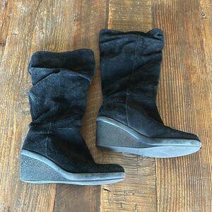 Nine West Black Suede Slouchy Wedge Boots Sz 6.5